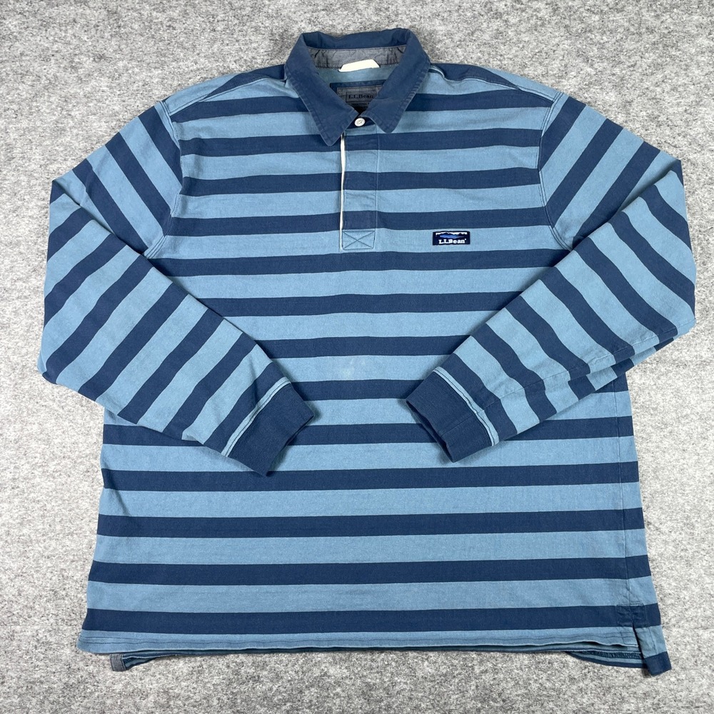 L.L. Bean Rugby Shirt Mens XL Blue Striped Traditional Fit Long Sleeve Cotton